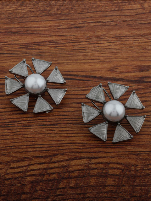 

Alamod Grey Rhodium-Plated Oxidised Geometric Drop Earrings