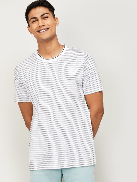 

Bossini Men White Striped Round Neck T-shirt