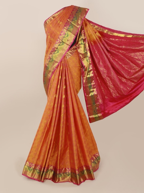 

Pothys Orange & Gold-Toned Pure Silk Woven Design Kanjeevaram Saree