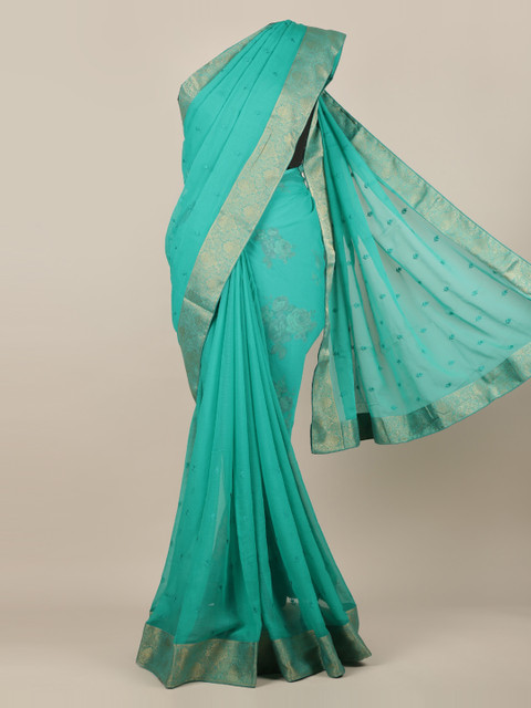 

Pothys Green Printed Poly Chiffon Saree