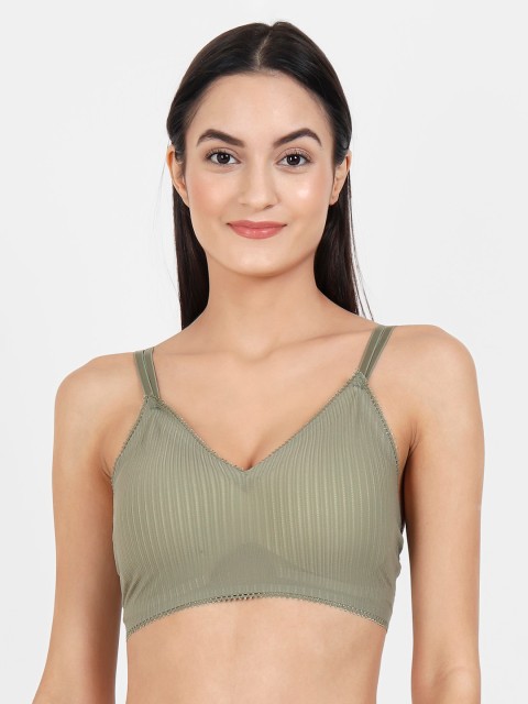 

Lebami Olive Green Self Design Non-Wired Removable Padding Everyday Bra