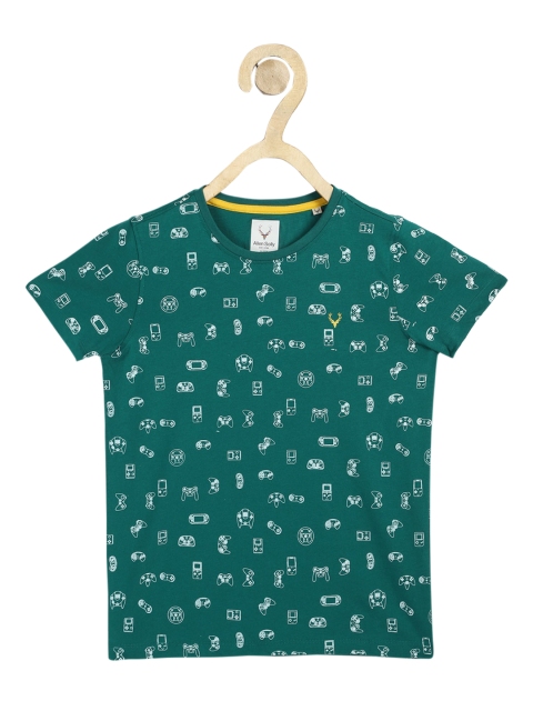

Allen Solly Junior Boys Green White Printed Round Neck Pure Cotton T-shirt