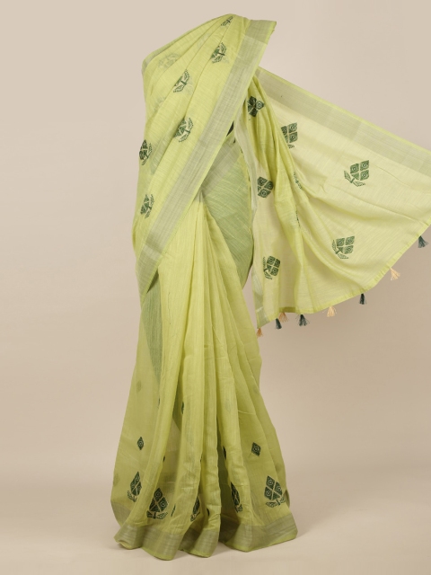 

Pothys Green Embroidered Jute Silk Saree