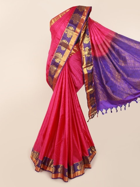 

Pothys Magenta Pure Silk Solid Kanjeevaram Saree