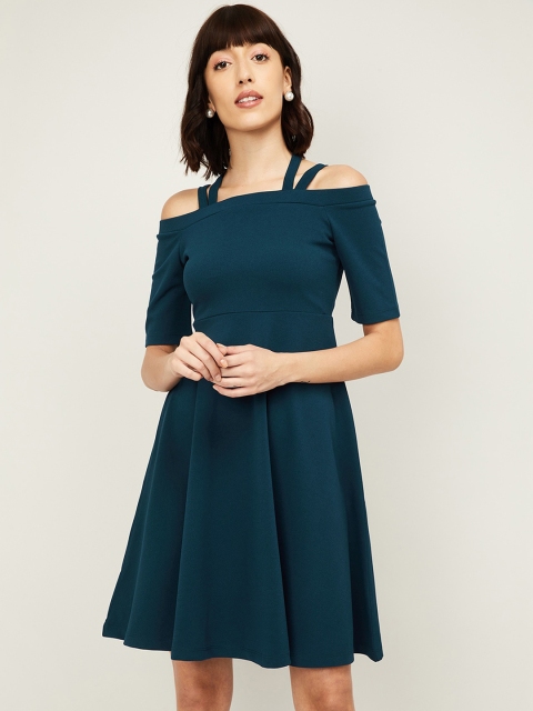 

CODE by Lifestyle Women Teal Solid Fit and Flare Dress