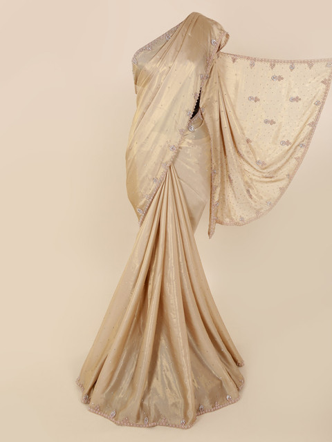 

Pothys Cream-Coloured Solid Pure Georgette Saree