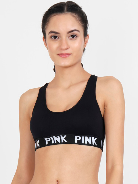 

Golden Girl Black & White Printed Non-Wired Removable Padding Workout Bra