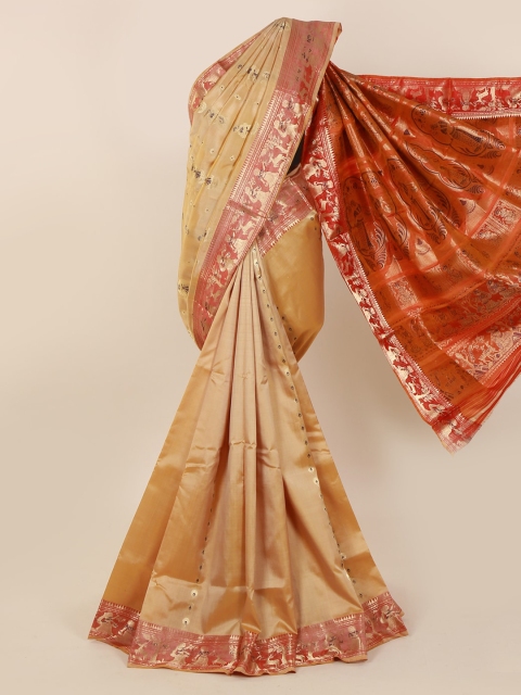 

Pothys Tan Pure Silk Woven Design Baluchari Saree