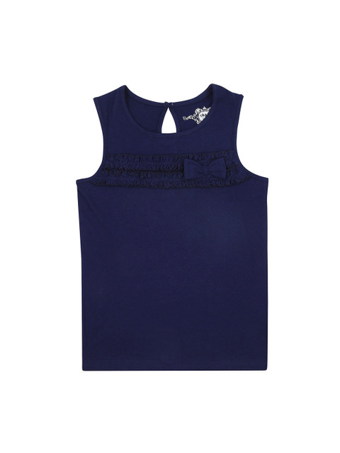 

CHALK by Pantaloons Girls Navy Blue Solid Round Neck T-shirt