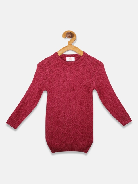 

OWM Girls Pink Self Design Pullover Sweater