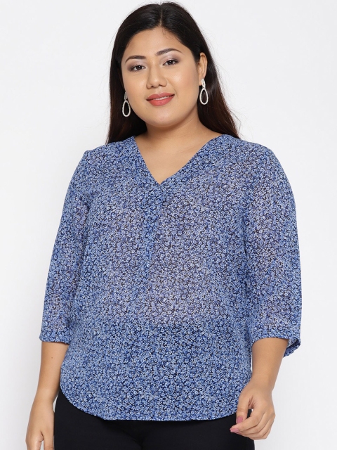 The Pink Moon Women Blue Floral Printed Georgette Top