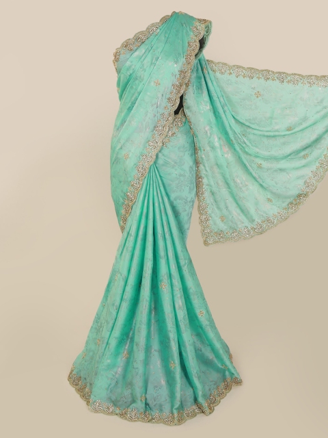 

Pothys Green Solid Pure Georgette Saree