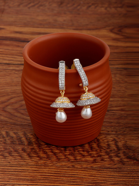 

Alamod Gold-Plated Cubic Zirconia Studded Dome Shaped Jhumkas