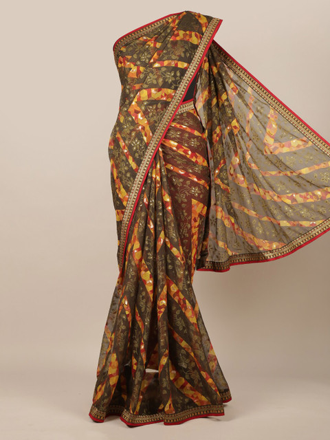 

Pothys Green & Yellow Poly Chiffon Printed Saree