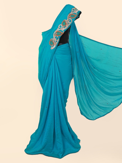 

Pothys Blue Embellished Pure Georgette Saree