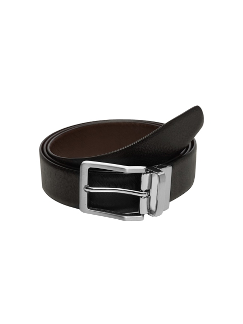 

WELBAWT Men Brown & Black Textured Slim Fit Leather Reversible Belt
