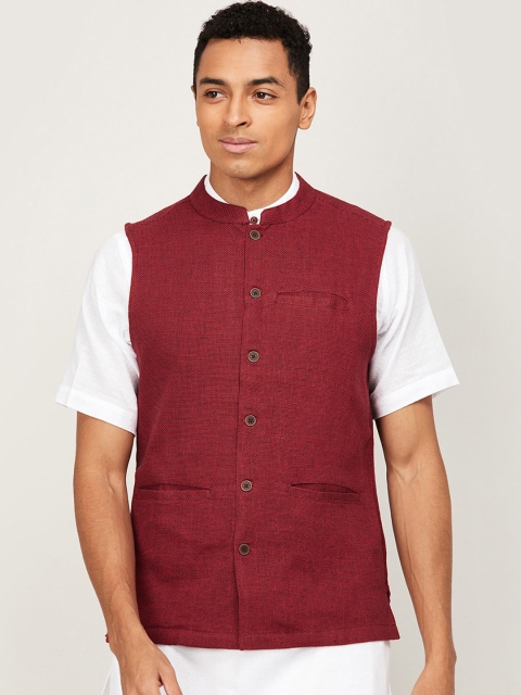 

Melange by Lifestyle Men Maroon Solid Woven Nehru Jacket