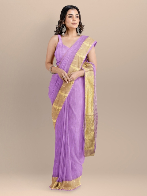 

BharatSthali Purple Silk Cotton Solid Mangalagiri Saree