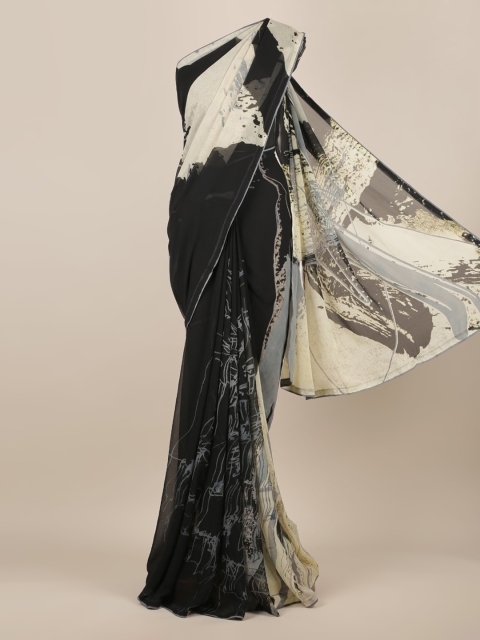

Pothys Black & Beige Poly Chiffon Dyed Saree