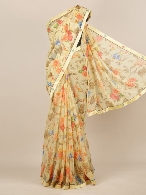

Pothys Yellow Printed Poly Chiffon Saree