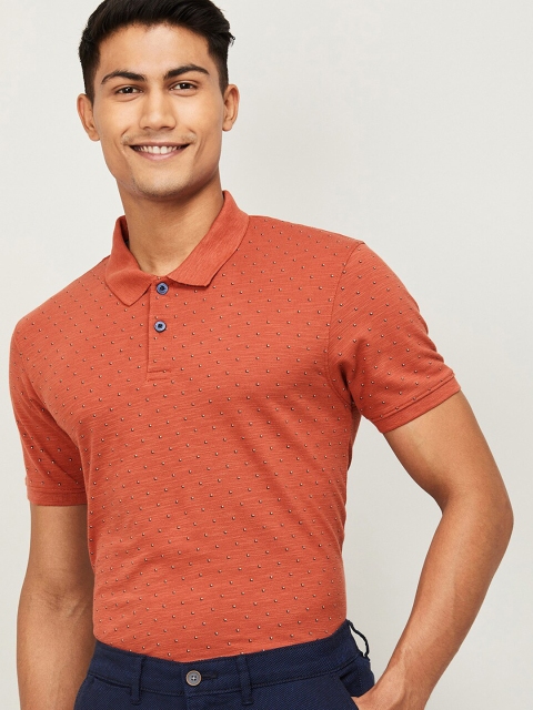 CODE by Lifestyle Men Rust Self Design Polo Collar T-shirt