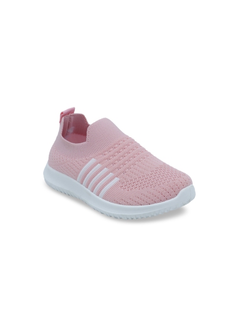 

FEETWELL SHOES Boys Pink Woven Design Leather Slip-On Sneakers