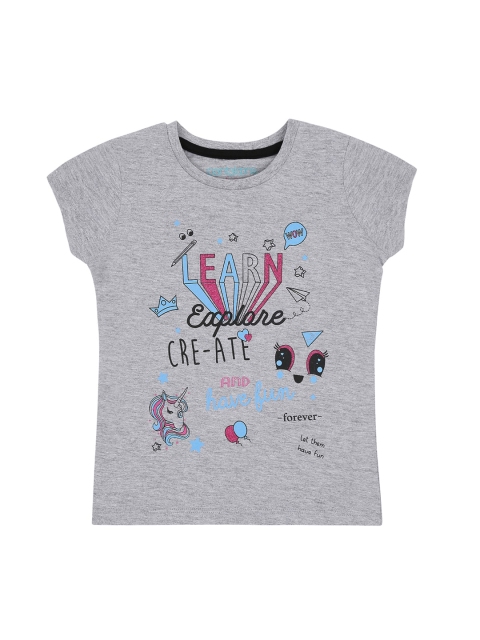 

CHALK by Pantaloons Girls Grey Printed Round Neck Pure Cotton T-shirt