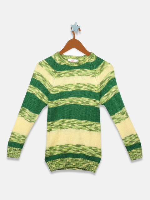 

OWM Girls Green Striped Pullover Sweater