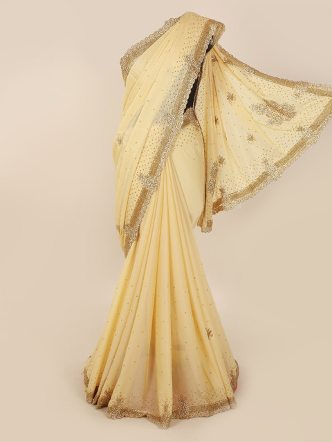

Pothys Cream-Coloured Embellished Pure Georgette Saree