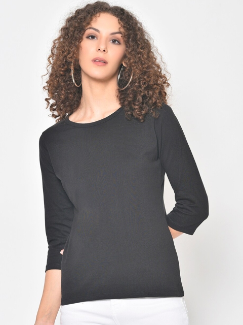 

Hapuka Women Black Solid Round Neck T-shirt