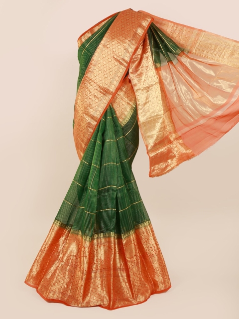 

Pothys Green Checked Pure Silk Saree