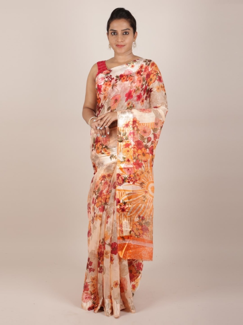 

Pothys Peach-Coloured Printed Jute Silk Saree