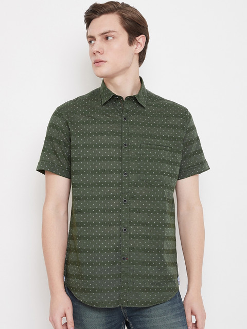 

Octave Men Olive Green Regular Fit Striped Casual Shirt