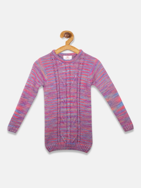 

OWM Girls Purple Printed Pullover Sweater
