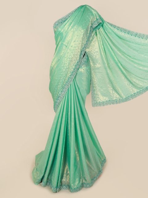 

Pothys Green & White Pure Georgette Embellished Saree