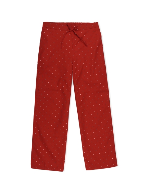 

Allen Solly Junior Girls Red & Off-White Regular Fit Printed Regular Trousers