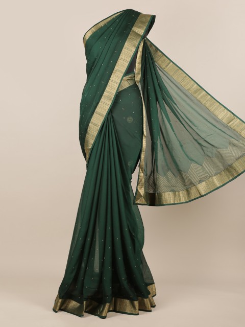 

Pothys Green Embellished Poly Chiffon Saree