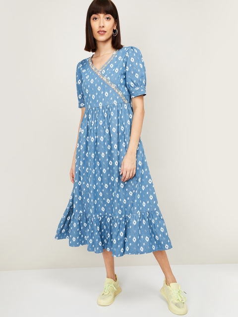 

Colour Me by Melange Women Blue Printed Wrap Dress