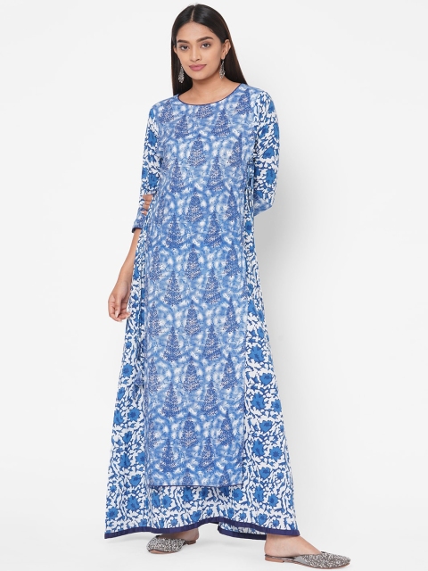 

Vedic Women Blue & White Printed Layered Maxi Dress