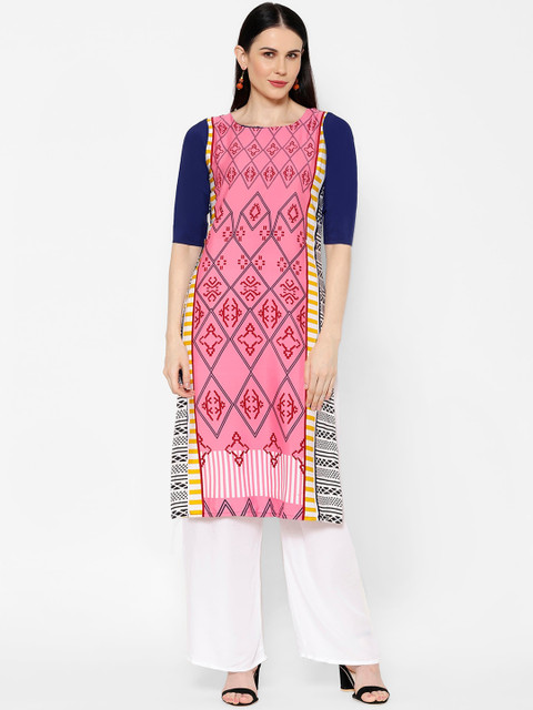 

7Threads Women Pink Printed Crepe Kurta