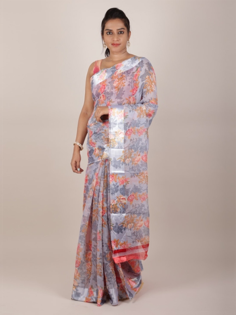 

Pothys Grey Printed Jute Silk Saree