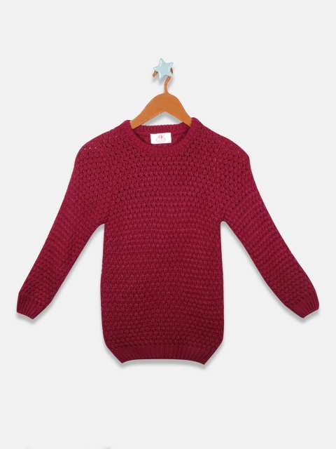 

OWM Girls Maroon Self Design Pullover Sweater