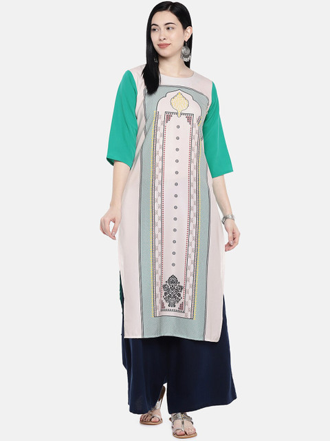 

7Threads Women Off White Ethnic Motifs Printed Crepe Kurta