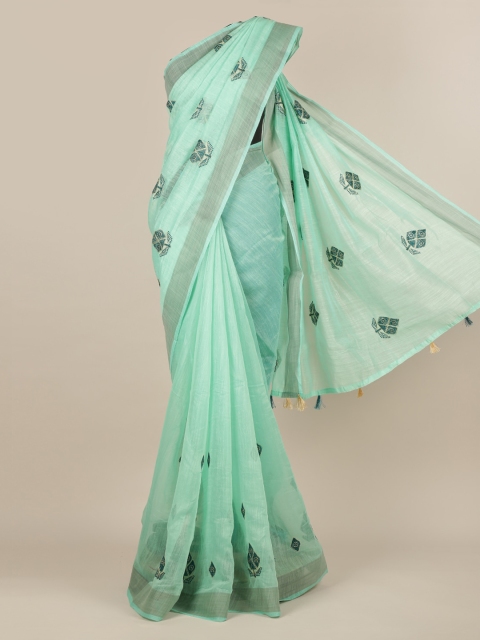 

Pothys Sea Green & Grey Jute Silk Embroidered Saree
