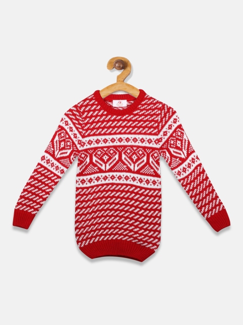OWM Boys Red Self Design Pullover Sweater