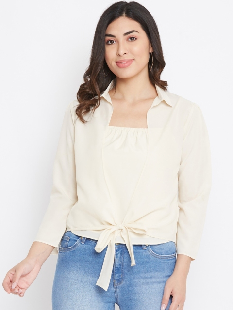 

TULIP 21 Off White Crepe Shirt Style Top