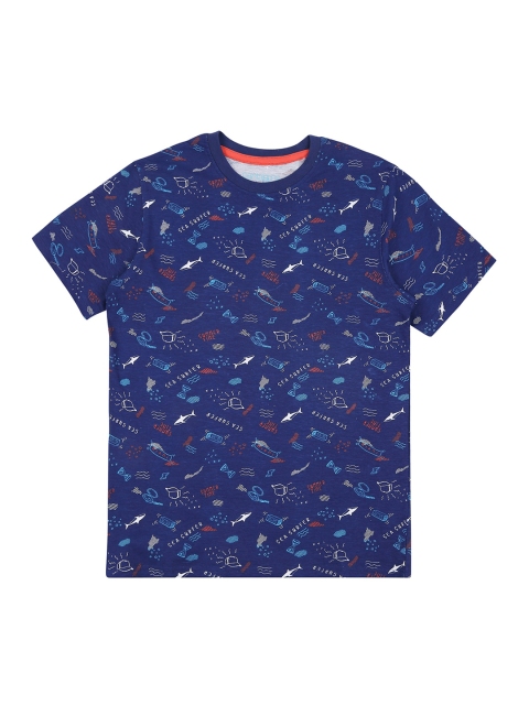

POPPERS by Pantaloons Boys Blue Printed Round Neck Pure Cotton T-shirt