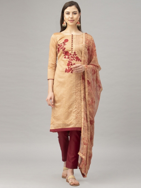 

Satrani Beige & Maroon Pure Cotton Unstitched Dress Material