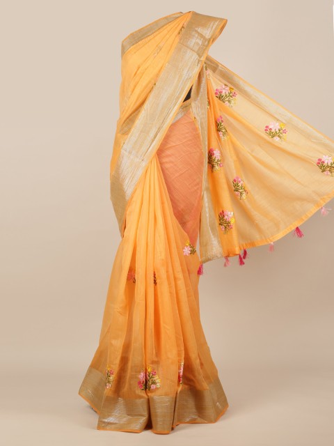 

Pothys Orange Embroidered Jute Silk Saree