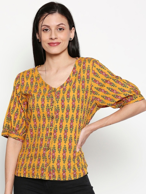 

People Mustard Yellow Floral Printed Top